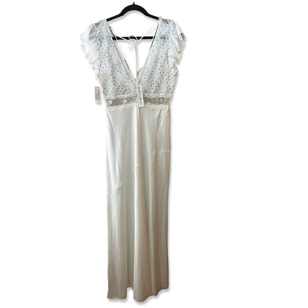 For Love And Lemons Carmen maxi dress white rosette dot print slip bridal NWT L - Picture 5 of 15